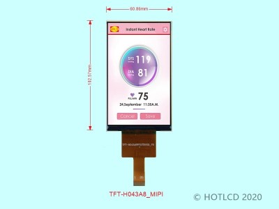 4.3寸480*800分辨率竖屏MIPI接口TFT液晶屏