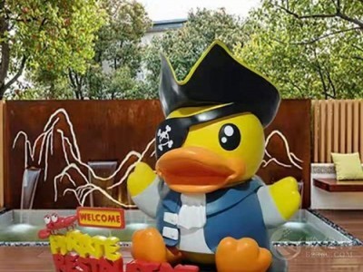 金山主题餐厅小黄鸭门头雕塑 玻璃钢小鸭子雕塑制作图2