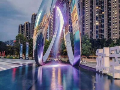 济源主题街区 旋转圆环雕塑 水景灯光雕塑作品图图2