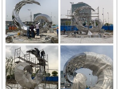 三明城镇主题不锈钢浪花鱼群雕塑 水波纹造型效果摆件图2