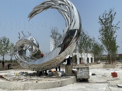 三明城镇主题不锈钢浪花鱼群雕塑 水波纹造型效果摆件图3