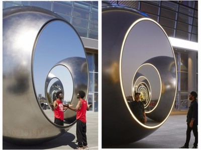 福建公共艺术装置 镜面灯光球雕塑 抛光钢制球雕塑定制