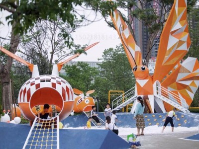 静安大型社区广场 不锈钢蝴蝶滑梯雕塑 彩绘动物雕塑摆件