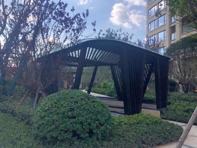 抚顺城市地产景观 不锈钢透光廊架雕塑 乘凉避雨摆件