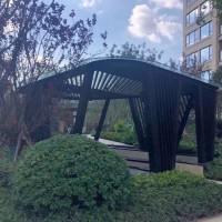 抚顺城市地产景观 不锈钢透光廊架雕塑 乘凉避雨摆件