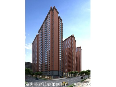 西安建筑外墙石材效果图制作_瓷砖_真石漆_门头效果图渲染图3