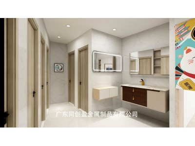 轻奢简约不锈钢镜柜卫浴带灯置物金属镜柜图2