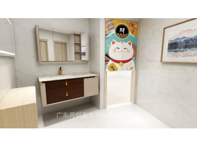 轻奢简约不锈钢镜柜卫浴带灯置物金属镜柜图1