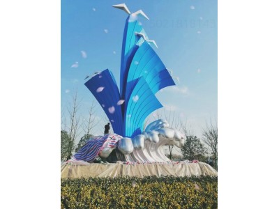 安康城市标志夜景灯光雕塑 不锈钢浪尖上的海鸥雕塑定制图2