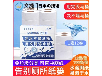上海文捷纸卫生纸冲水纸卷筒纸厕纸易溶商务大盘纸1箱图1