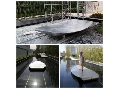 浙江售楼部水景雕塑 手工锻造不锈钢一叶舟雕塑 抽象船