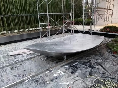 浙江售楼部水景雕塑 手工锻造不锈钢一叶舟雕塑 抽象船图2