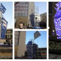 南京新街口 灯光元青花瓷雕塑 镂空瓶定制