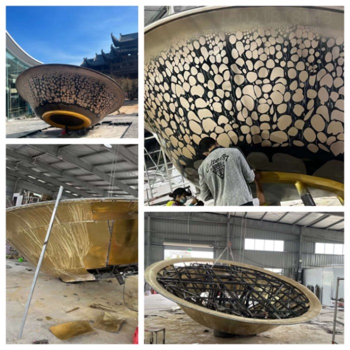 苏州古景装饰铜盆雕塑 锻铜聚宝盆定制