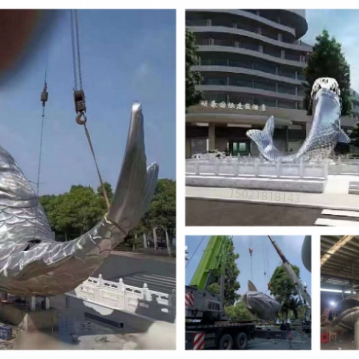 德清广场不锈钢镜面鲤鱼雕塑 鲤鱼跃龙门摆件定制图2