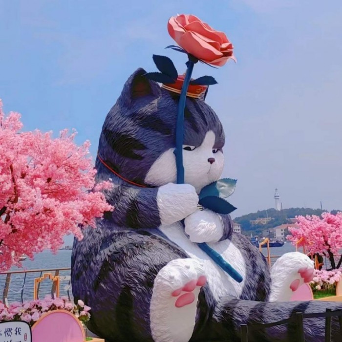 安康大型植绒猫雕塑 大尾巴可爱动物摆件图2