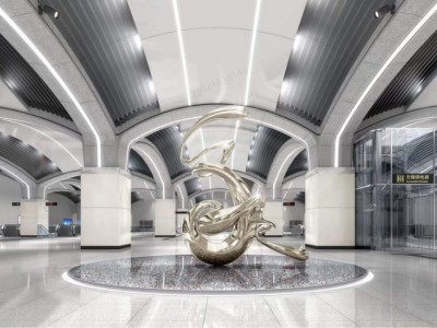 济南轨道交通站抽象雕塑 不锈钢镜面雕塑摆件