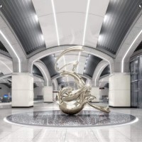 济南轨道交通站抽象雕塑 不锈钢镜面雕塑摆件