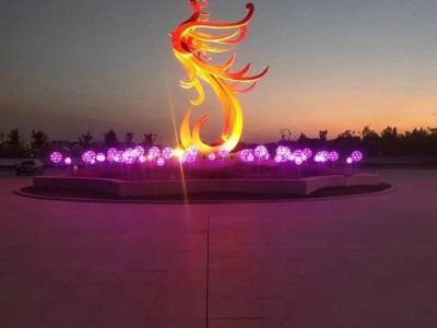 威海广场大型灯光凤凰雕塑 不锈钢雕塑摆件