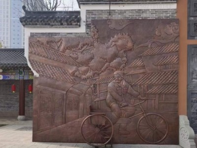 吉林红铜景人物浮雕 街头立体艺术自行车摆件