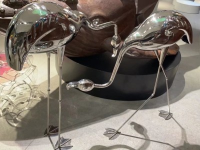 开封小景观鹤不锈钢镜面雕塑 室内水景雕塑定制