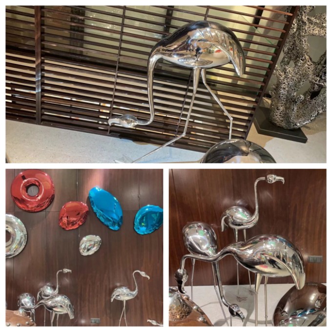 开封小景观鹤不锈钢镜面雕塑 室内水景雕塑定制