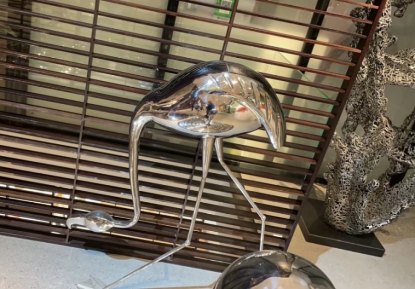 开封小景观鹤不锈钢镜面雕塑 室内水景雕塑定制