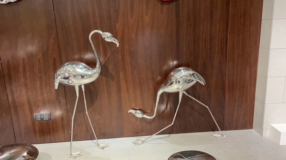 开封小景观鹤不锈钢镜面雕塑 室内水景雕塑定制