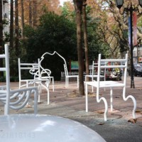 塑景园林雕塑 抽象不锈钢管座椅雕塑制作