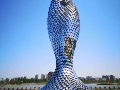 金海湖上海之鱼 菱形拼接不锈钢鱼雕塑-花展夜景鱼定制图1