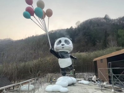 三明新农村建设 灯光手拿五色球脚踏祥云熊猫雕塑摆件