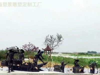 水景铜采莲藕雕塑 采莲女雕像定制