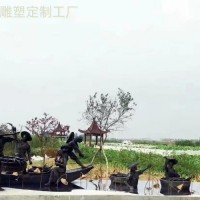 水景铜采莲藕雕塑 采莲女雕像定制