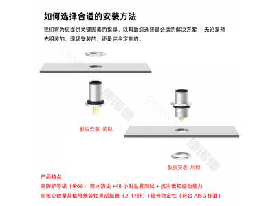 M12S编码防水连接器电源法兰座2芯3芯4针板PCB板焊线前后安装插座